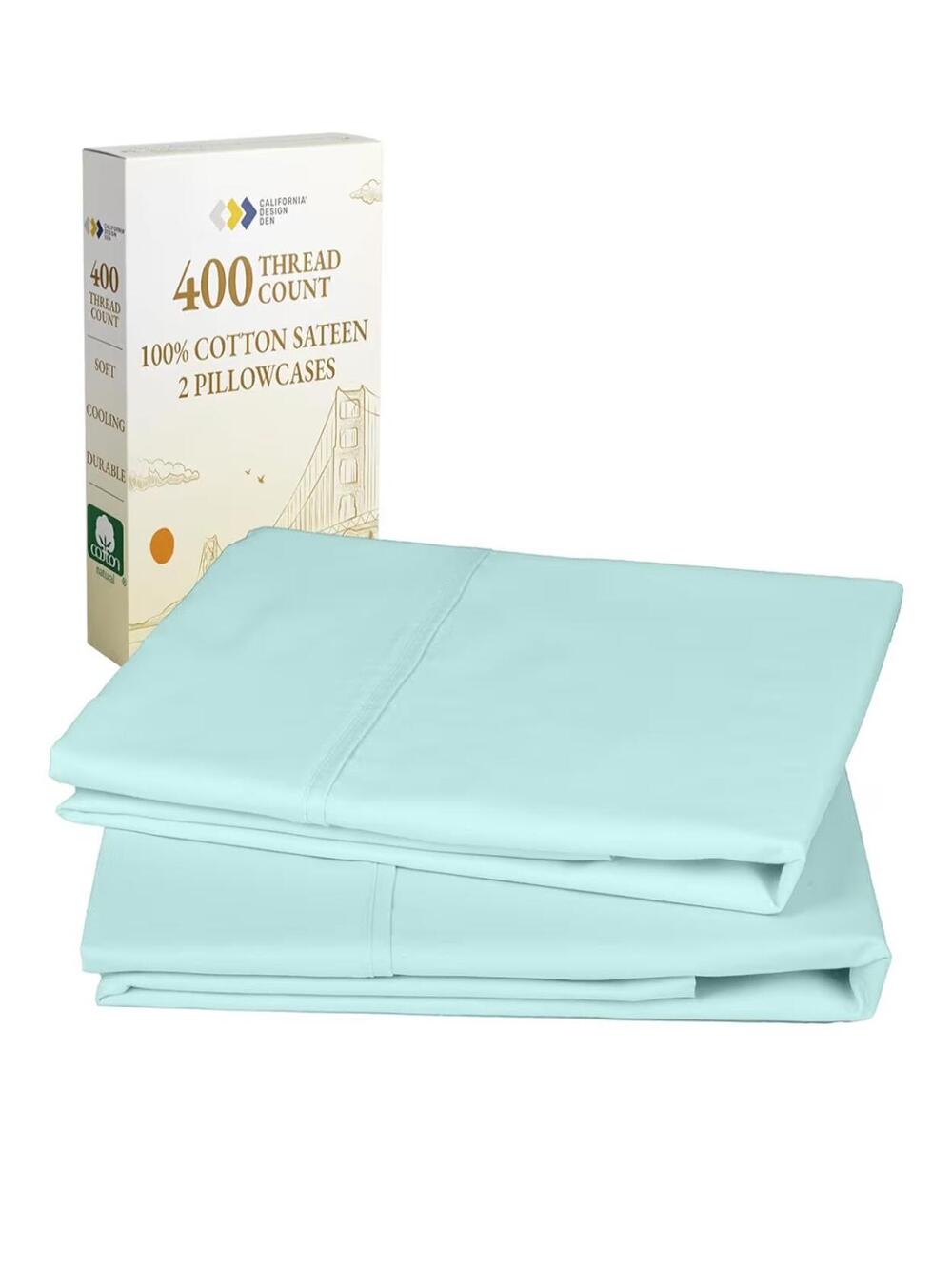 New 2 Set California Design Queen Pillowcases 400 Thread Ct 100% Cotton Sateen